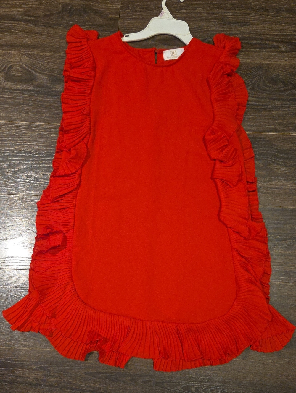 ❤️ TWO CUMBERLAND PLEATED RUFFLE MINI SHIFT DRESS, RED, MEDIUM - Picture 9 of 9